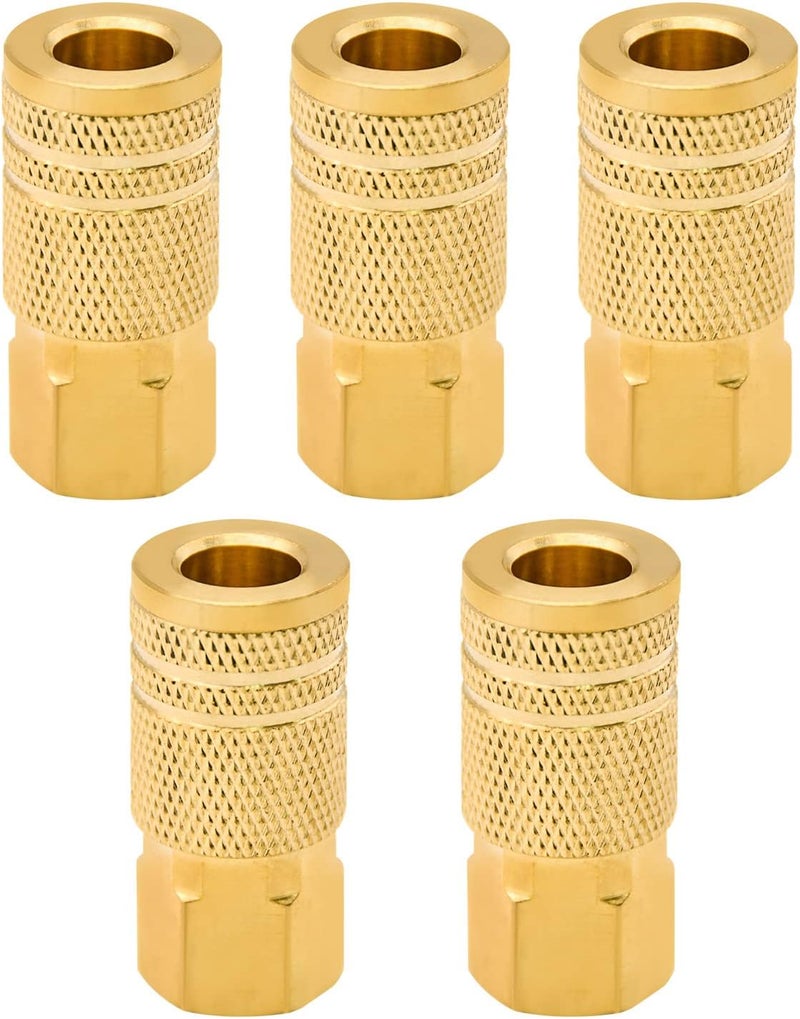 Ruby Q 5 Pack 1/4-Inch Brass Female Industrial Coupler, 1/4 Inch Air Hose Fittings NPT Female Quick Connector for Professional Jobsites and Automotive Shops - Image 1